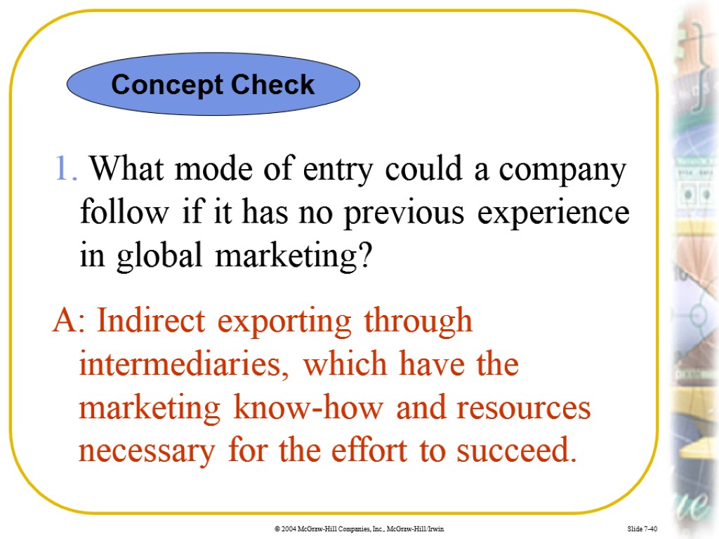 Slide 7-40 1. What mode of entry could a company follow if it has